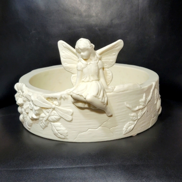 PartyLite Other - Vtg PartyLite Ivory Angel Spring Song Fairy Dragonfly Candle Holder Trinket Bowl